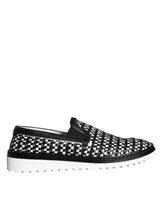 Dolce & Gabbana Black White Weaved Slip On Men Loafers Shoes -   -  Dolce & Gabbana.